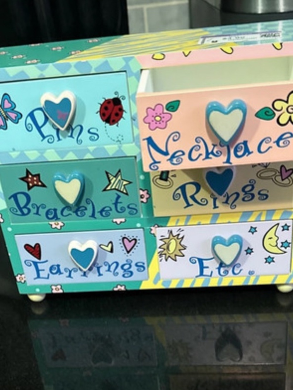 Unk Kids Jewelry Organizer Chest - Blue, Pink, Teal, Yellow Panels